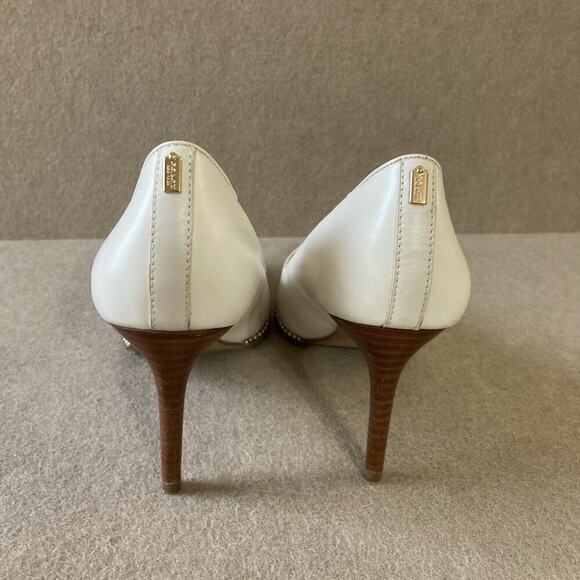 Coach Vonna High Heel Shoe Women’s Sz 7 Chalk Pump Beaded Point Toe - Picture 6 of 11